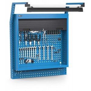 Werkzeugträgerplatte mit Rollladenschrank, Led und Haken Unipok, B1015 x T710 x H1243, blau