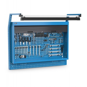 Werkzeugträgerplatte mit Rollladenschrank, Led und Haken Unipok, B1500 x T710 x H1243, blau