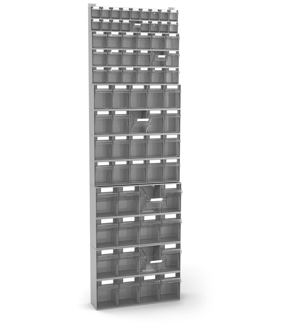 Regal mit 72 Schubladen Visual Box für Kleinteile, H2000 mm