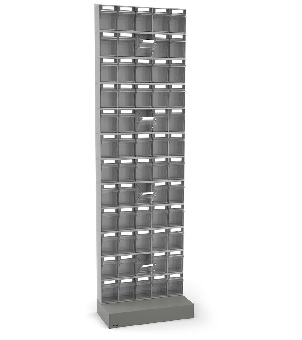 Regal für Kleinteile mit Sockel und 60 Schubladen Visual Box, H2100 mm