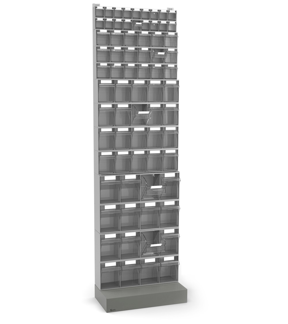 Regal für Kleinteile mit Sockel und 72 Schubladen Visual Box, H2100 mm