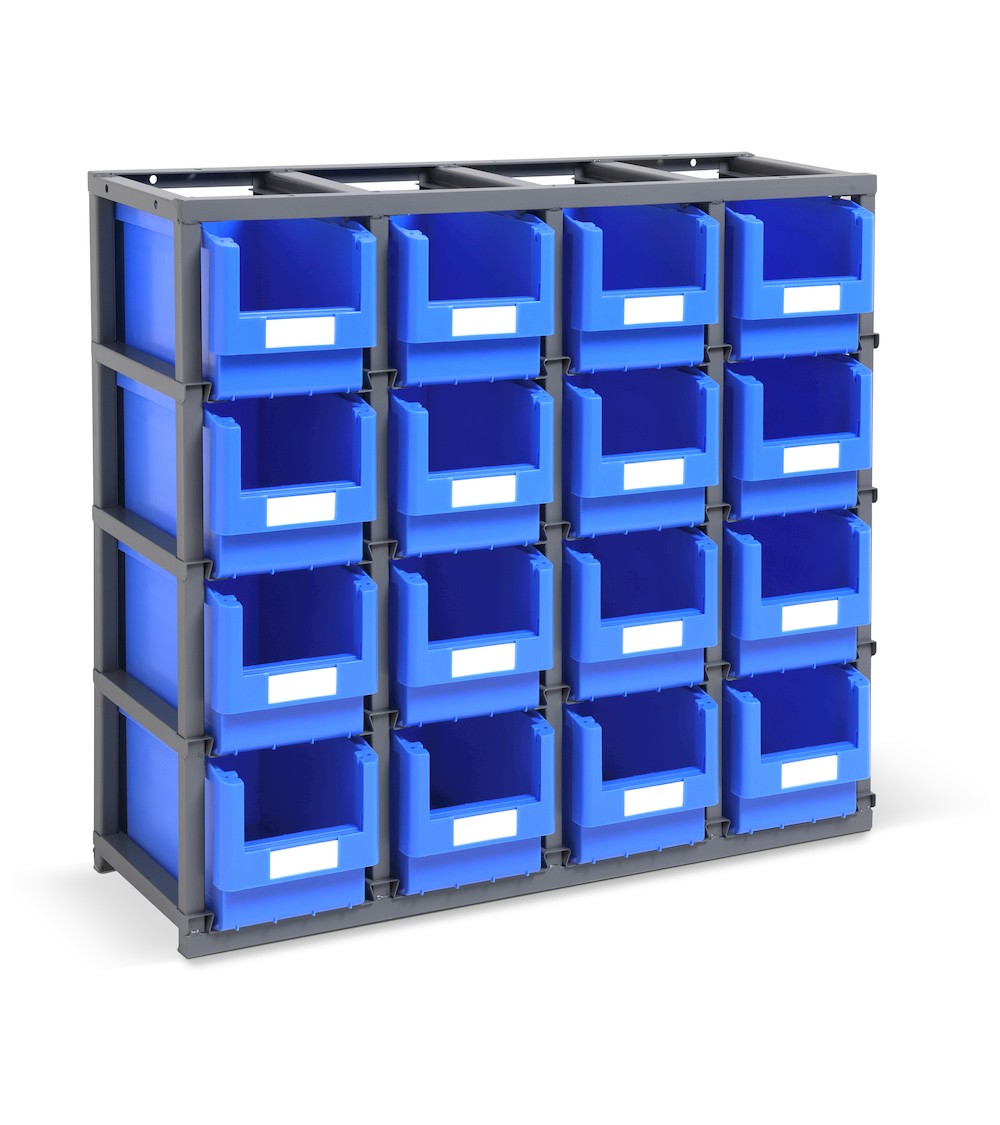 Einteiliges Regal für Kleinteile mit 16 Behältern Picking Box Classic, Größe  3,  B1025 xT355 x H885 mm