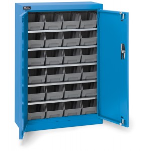 Behälterschrank mit Flügeltüren, 5 Böden und 24 Sichtlagerkästen Picking Box Air Größe 2, H 1001 mm, Blau
