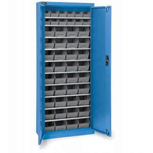 Behälterschrank mit Flügeltüren, 10 Böden und 48 Sichtlagerkästen Picking Box Air Größe 1/2, H 1651 mm, Blau