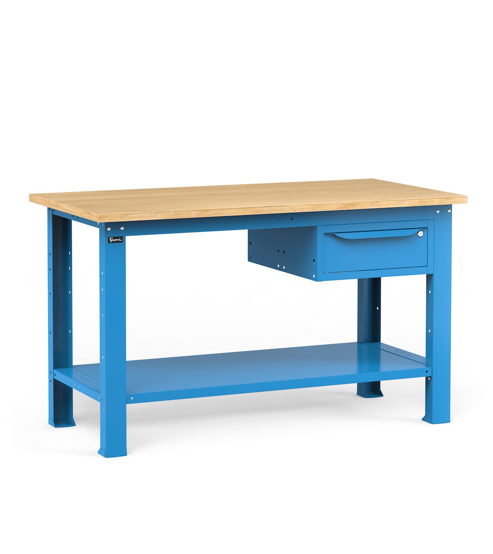 Werkbank für Werkstatt mit 1 Schublade, 150 cm, Blau