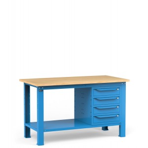Werkbank für Werkstatt mit 4 Schubladen, 150 cm, Blau