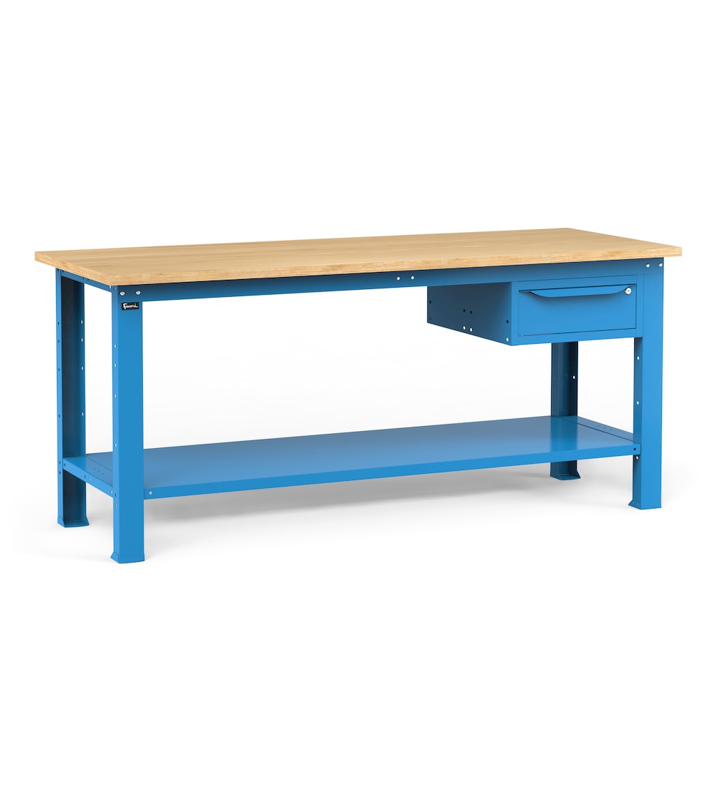 Werkbank für Werkstatt mit 1 Schublade, 200 cm, Blau