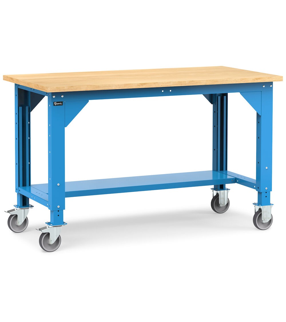 Werkbank mit Rollen für Werkstatt, 150 cm, Blau