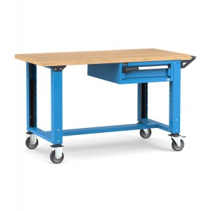 Professionelle Werkbank mit Rollen und 1 Schublade, 150 cm, Blau und Anthrazit