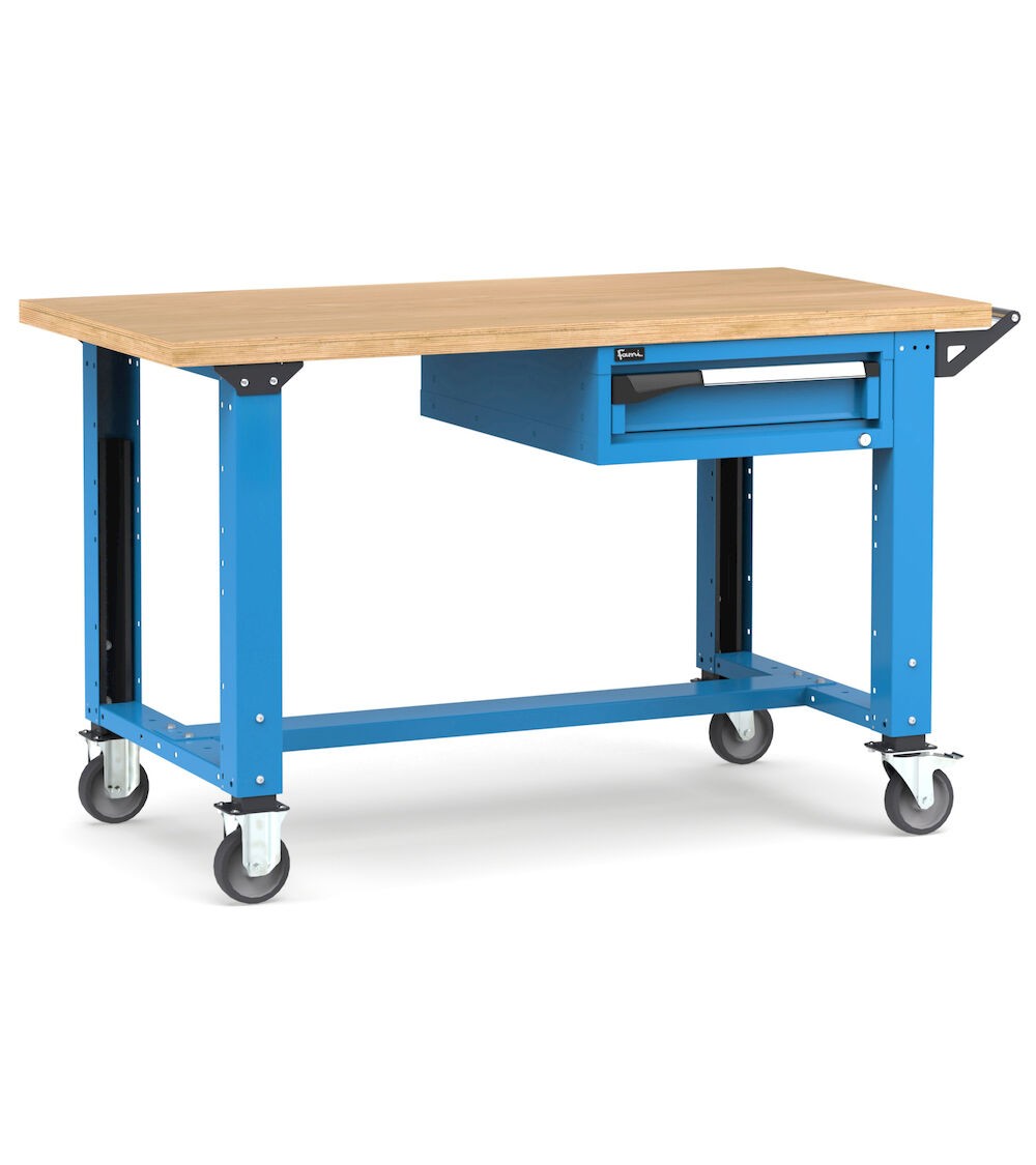 Professionelle Werkbank mit Rollen und 1 Schublade, 150 cm, Blau und Anthrazit