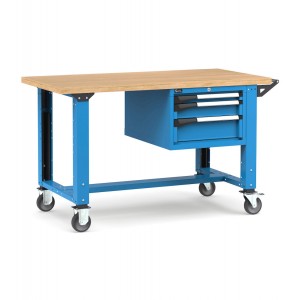 Professionelle Werkbank mit Rollen und 3 Schubladen, 150 cm, Blau und Anthrazit