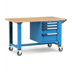 Professionelle Werkbank mit Rollen und 4 Schubladen, 150 cm, Blau und Anthrazit