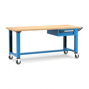 Professionelle Werkbank mit Rollen und 1 Schublade, 200 cm, Blau und Anthrazit