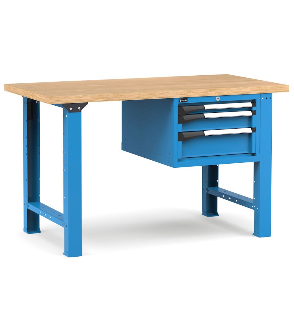 Professionelle Werkbank mit 3 Schubladen, 150 cm, Blau und Anthrazit