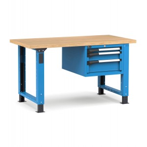 Regulierbare professionelle Werkbank mit 3 Schubladen, 150 cm, Blau und Anthrazit