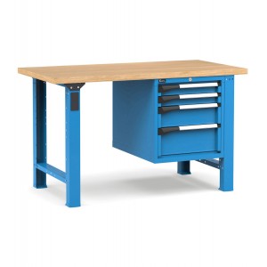 Professionelle Werkbank mit 4 Schubladen 2x75 1x150 1x200, 150 cm, Blau und Anthrazit