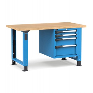 Regulierbare professionelle Werkbank mit 4 Schubladen 2x75 1x150 1x200, 150 cm, Blau und Anthrazit