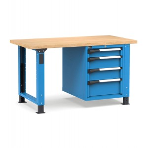 Regulierbare professionelle Werkbank mit 4 Schubladen 1x100 2x150 1x200, 150 cm, Blau und Anthrazit