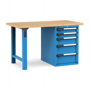 Professionelle Werkbank mit 5 Schubladen, 150 cm, Blau und Anthrazit