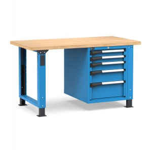 Regulierbare professionelle Werkbank mit 5 Schubladen, 150 cm, Blau und Anthrazit