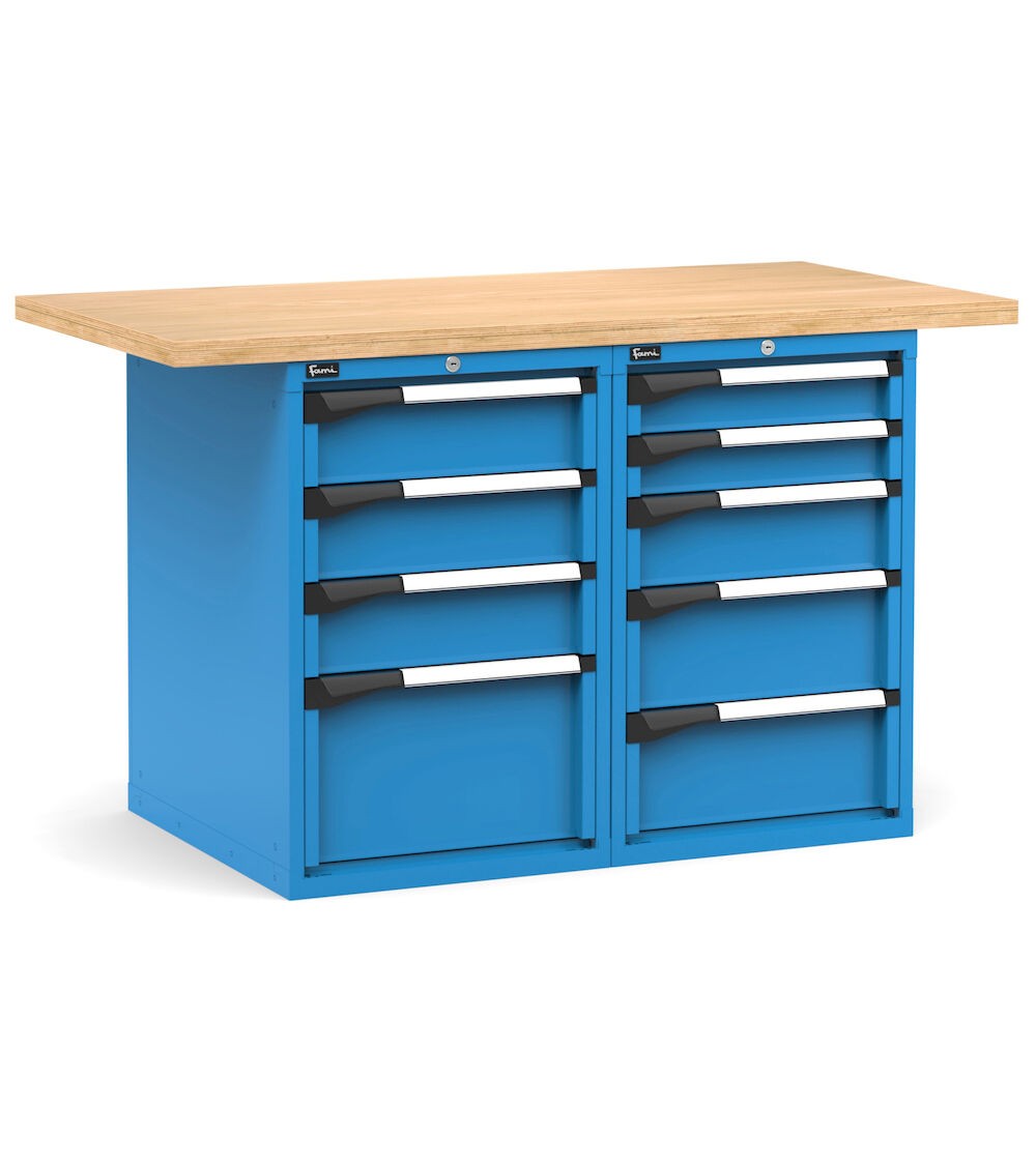 Professionelle Werkbank mit 9 Schubladen, 150 cm, Blau