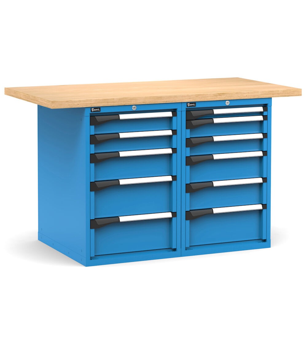 Professionelle Werkbank mit 11 Schubladen, 150 cm, Blau