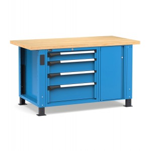 Professionelle Werkbank mit 4 Schubladen und Schraubstock, 150 cm, Blau und Anthrazit