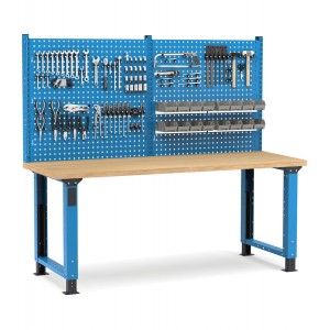 Regulierbare professionelle Werkbank mit Wand, 200 cm, Blau und Anthrazit