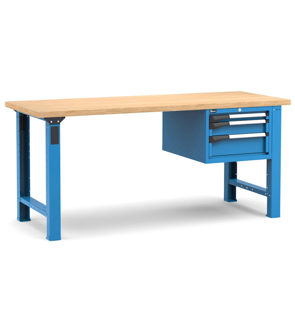 Professionelle Werkbank mit 3 Schubladen, 200 cm, Blau und Anthrazit