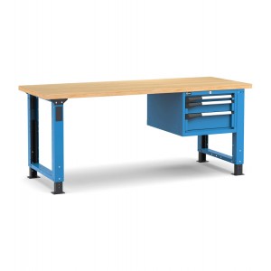 Regulierbare professionelle Werkbank mit 3 Schubladen, 200 cm, Blau und Anthrazit