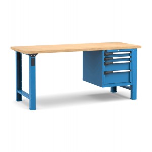 Professionelle Werkbank mit 4 Schubladen 2x75 1x150 1x200, 200 cm, Blau und Anthrazit