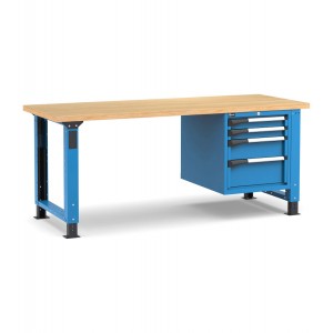 Regulierbare professionelle Werkbank mit 4 Schubladen 2x75 1x150 1x200, 200 cm, Blau und Anthrazit