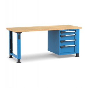 Regulierbare professionelle Werkbank mit 4 Schubladen 1x100 2x150 1x200, 200 cm, Blau und Anthrazit