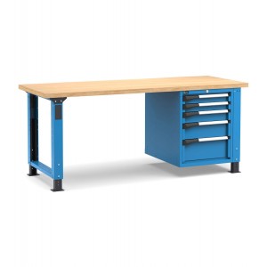 Regulierbare professionelle Werkbank mit 5 Schubladen, 200 cm, Blau und Anthrazit