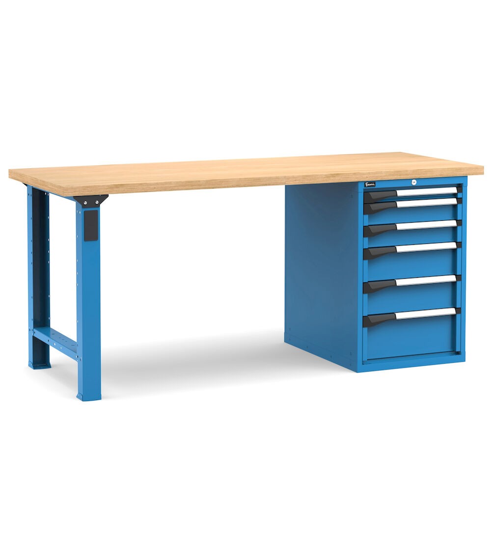 Professionelle Werkbank mit 6 Schubladen, 200 cm, Blau und Anthrazit