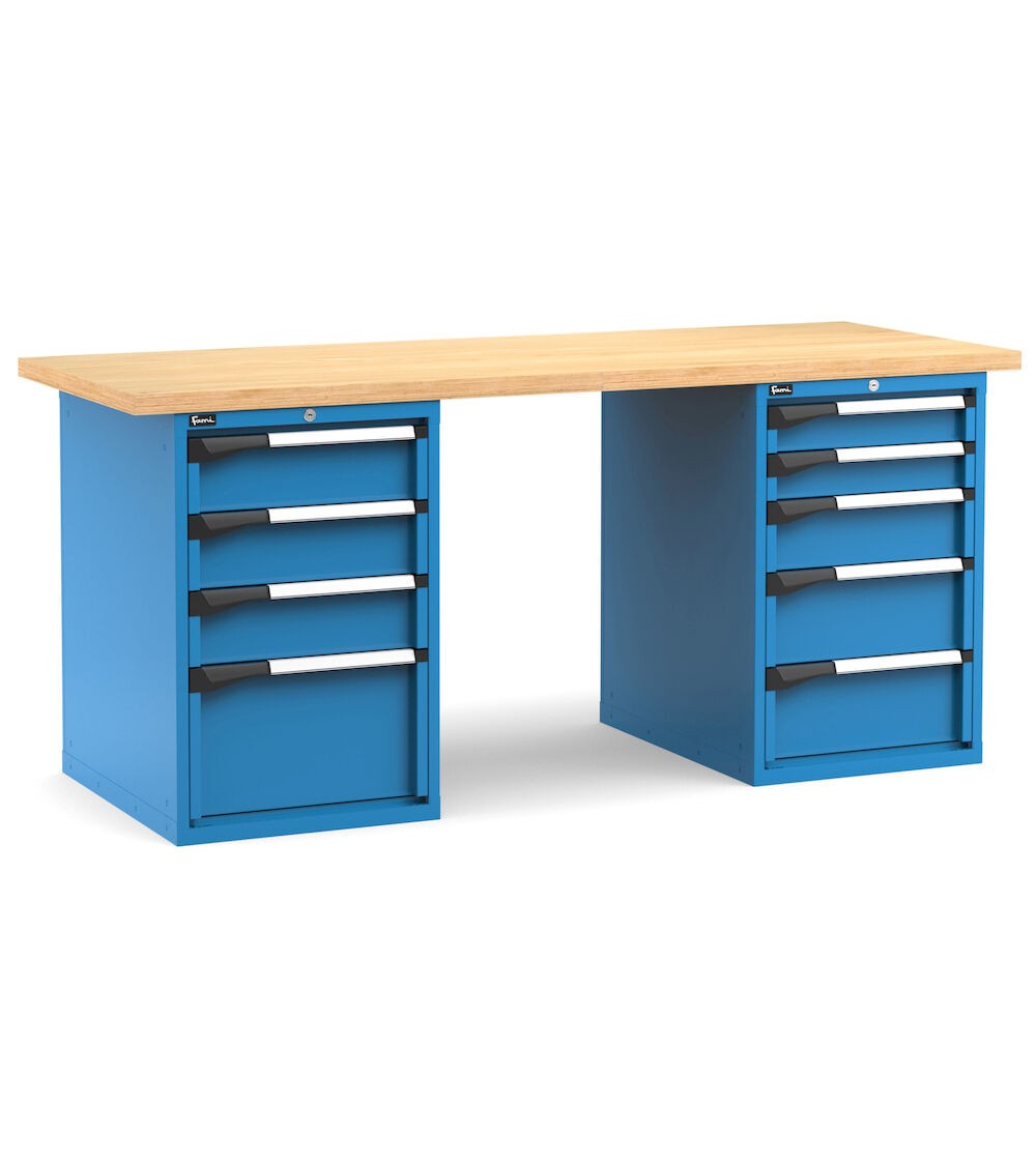 Professionelle Werkbank mit 9 Schubladen, 200 cm, Blau