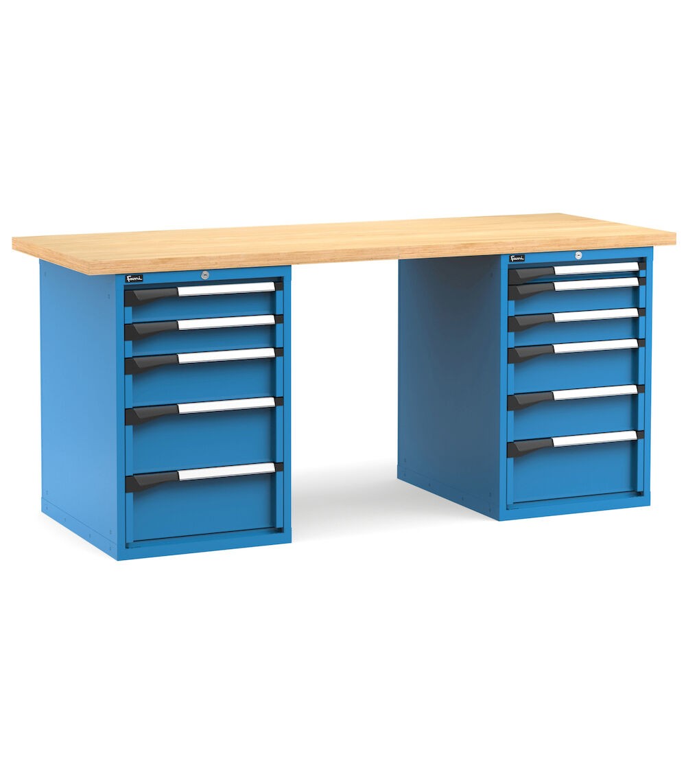 Professionelle Werkbank mit 11 Schubladen, 200 cm, Blau