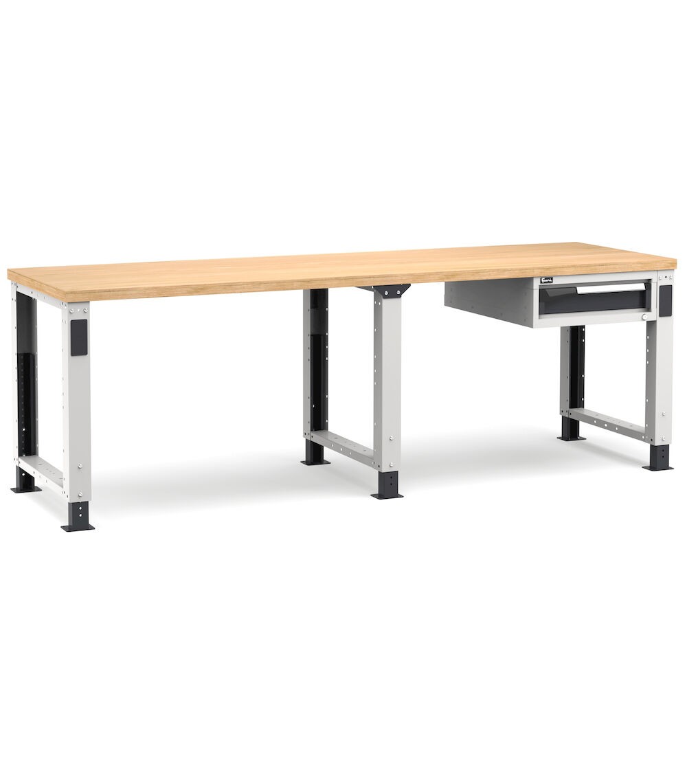 Regulierbare professionelle Werkbank mit 1 Schublade, 250 cm, Grau und Anthrazit