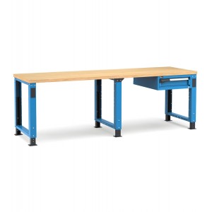 Regulierbare professionelle Werkbank mit 1 Schublade, 250 cm, Blau und Anthrazit