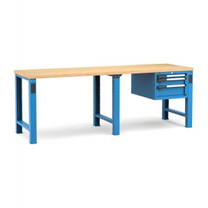 Professionelle Werkbank mit 3 Schubladen, 250 cm, Blau und Anthrazit