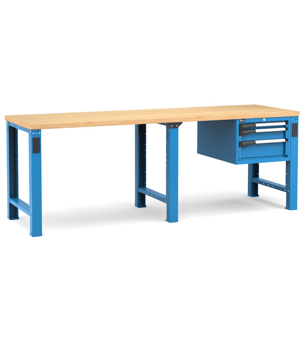 Professionelle Werkbank mit 3 Schubladen, 250 cm, Blau und Anthrazit