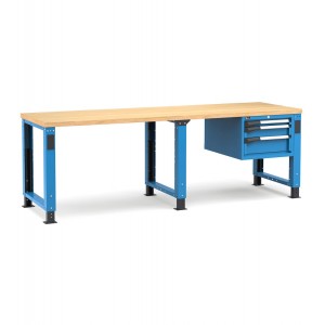 Regulierbare professionelle Werkbank mit 3 Schubladen, 250 cm, Blau und Anthrazit