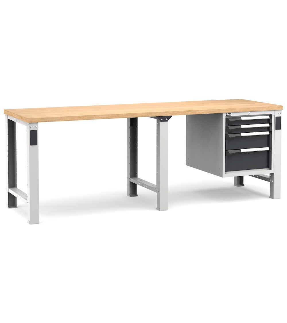 Professionelle Werkbank mit 4 Schubladen 2x75 1x150 1x200, 250 cm, Grau und Anthrazit