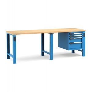 Professionelle Werkbank mit 4 Schubladen 2x75 1x150 1x200, 250 cm, Blau und Anthrazit