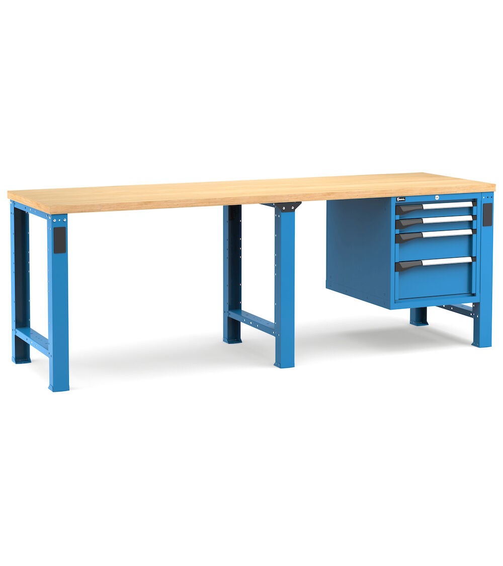 Professionelle Werkbank mit 4 Schubladen 2x75 1x150 1x200, 250 cm, Blau und Anthrazit