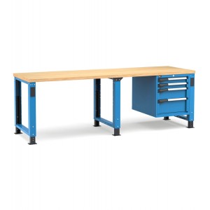 Regulierbare professionelle Werkbank mit 4 Schubladen 2x75 1x150 1x200, 250 cm, Blau und Anthrazit