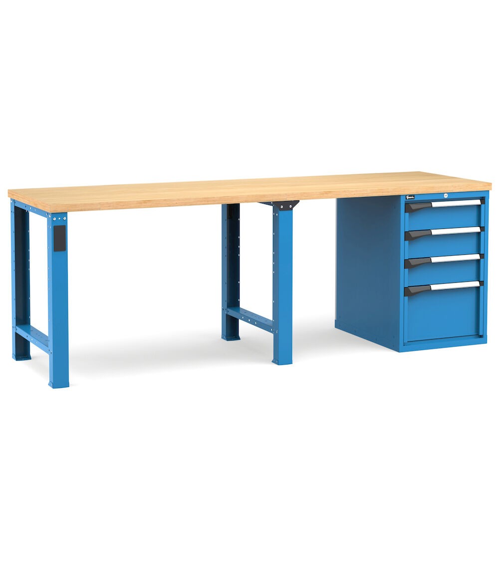 Professionelle Werkbank mit 4 Schubladen 3x150 1x300, 250 cm, Blau und Anthrazit