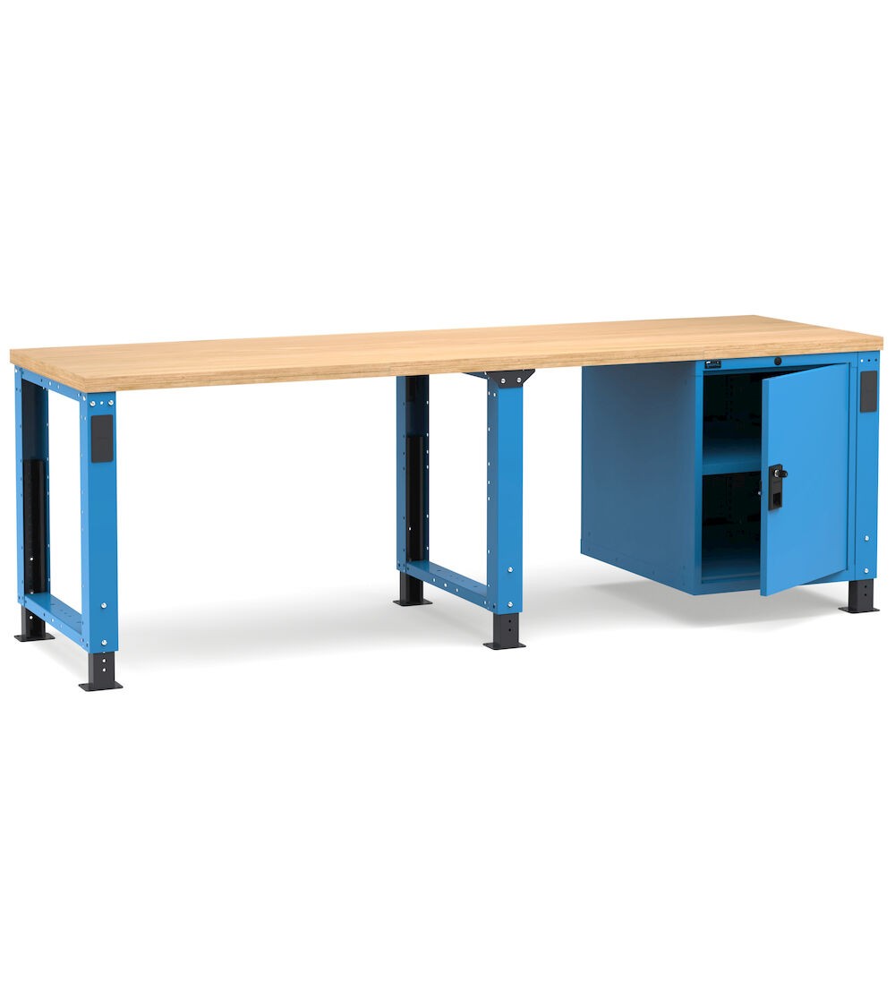 Regulierbare professionelle Werkbank mit Tür und verstellbarem Boden, 250 cm, Blau und Anthrazit