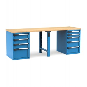 Professionelle Werkbank mit 9 Schubladen, 250 cm, Blau und Anthrazit