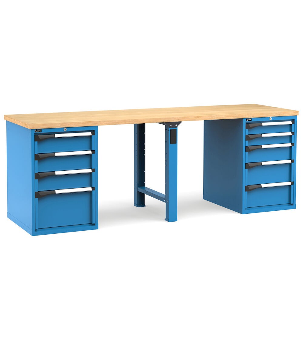 Professionelle Werkbank mit 9 Schubladen, 250 cm, Blau und Anthrazit